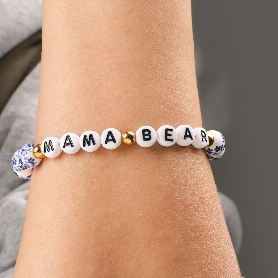 Armbånd med blå blomstrete porselensperler og budskap – bilde 8