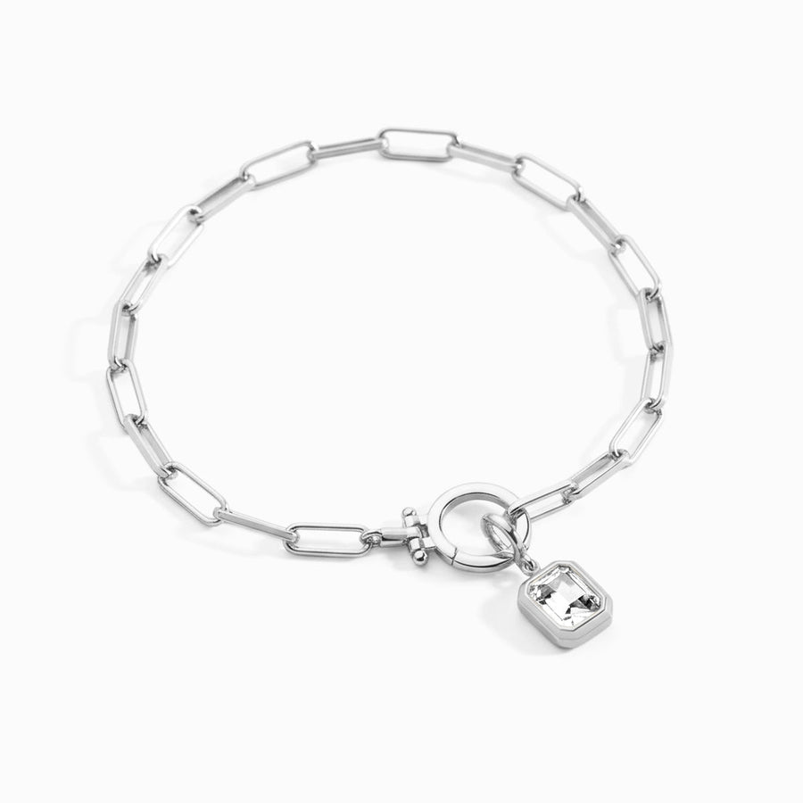 Paperclip-kjedearmbånd med baguette-charm i månedsstein – bilde 5