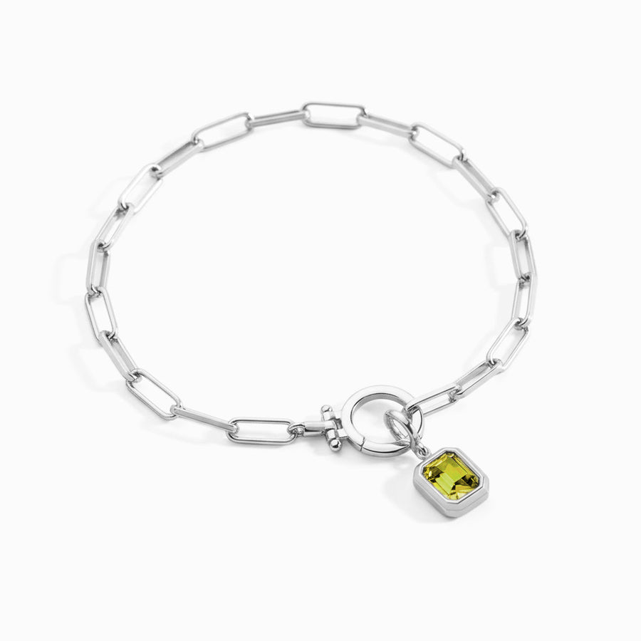 Paperclip-kjedearmbånd med baguette-charm i månedsstein – bilde 6