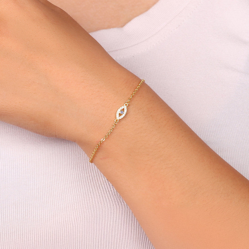 Tynt 18K rosegullbelagt armbånd med det onde øyet – bilde 3