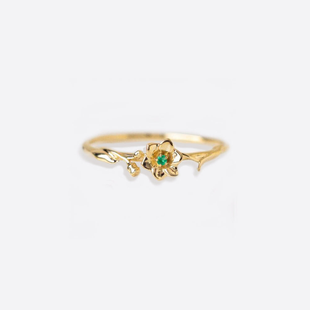 Tunn ring med födelseblomma guld