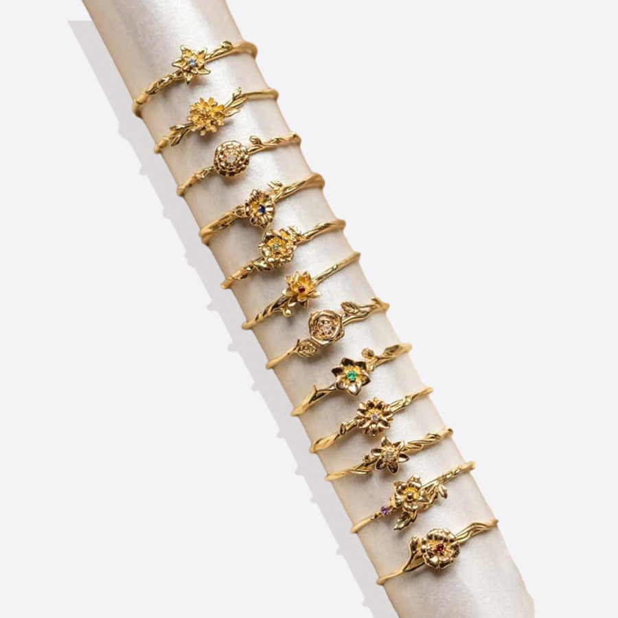 Tunn ring med födelseblomma guld