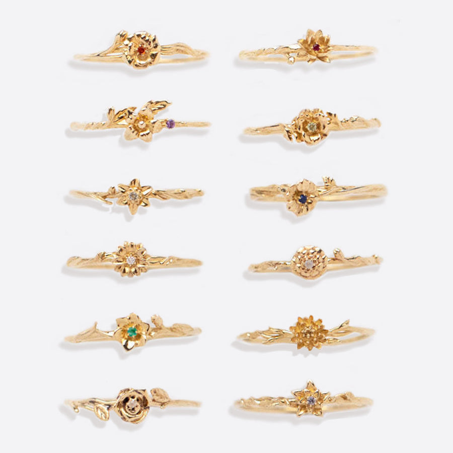 Tunn ring med födelseblomma guld