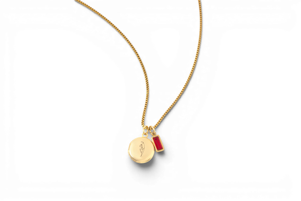 Family Birth Flower Locket Necklace with Birthstone
