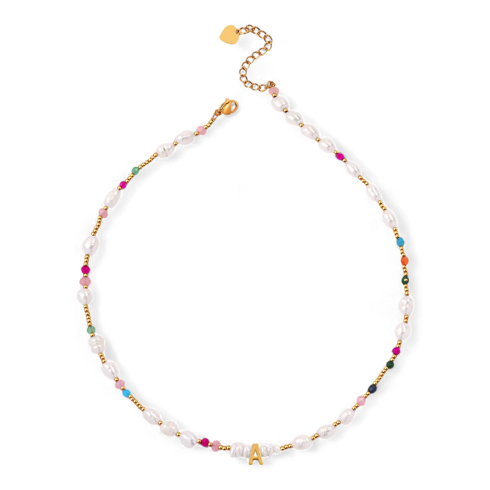 Gemstone and Pearl Initial Necklace