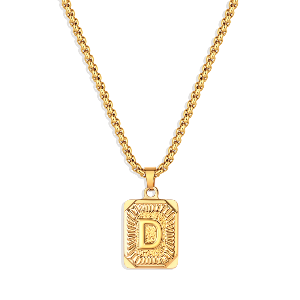 Initial Card Pendant Necklace with Rolo Chain