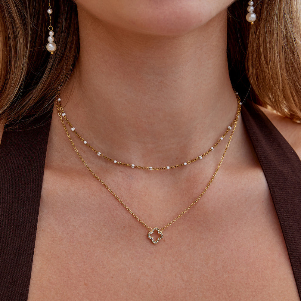 Halsband med kristallklöverhänge guld – bild 3