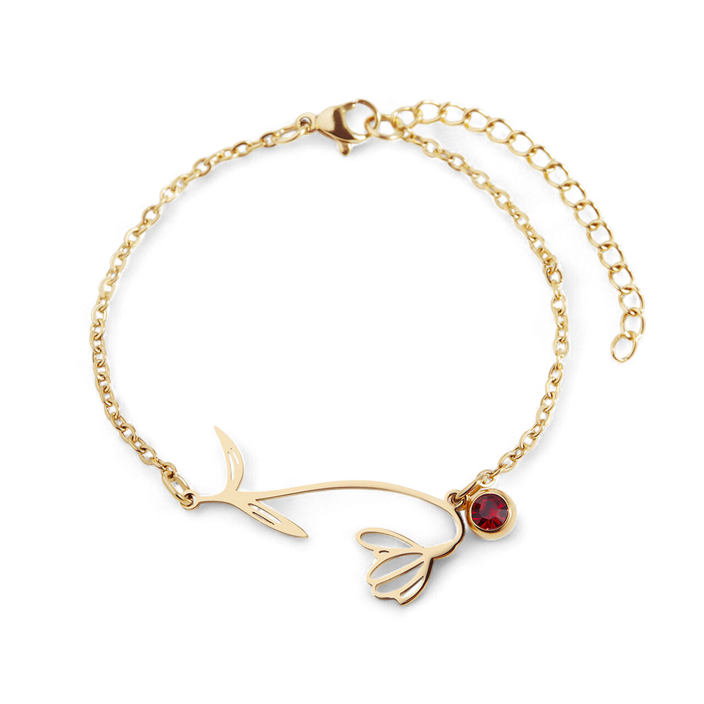 Delikat fødselsblomst-armbånd med månedsstein-charm