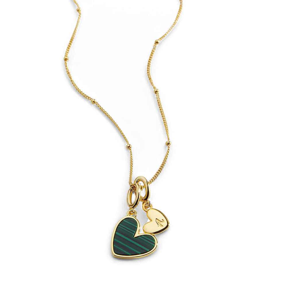 Malachite Heart Initial Necklace