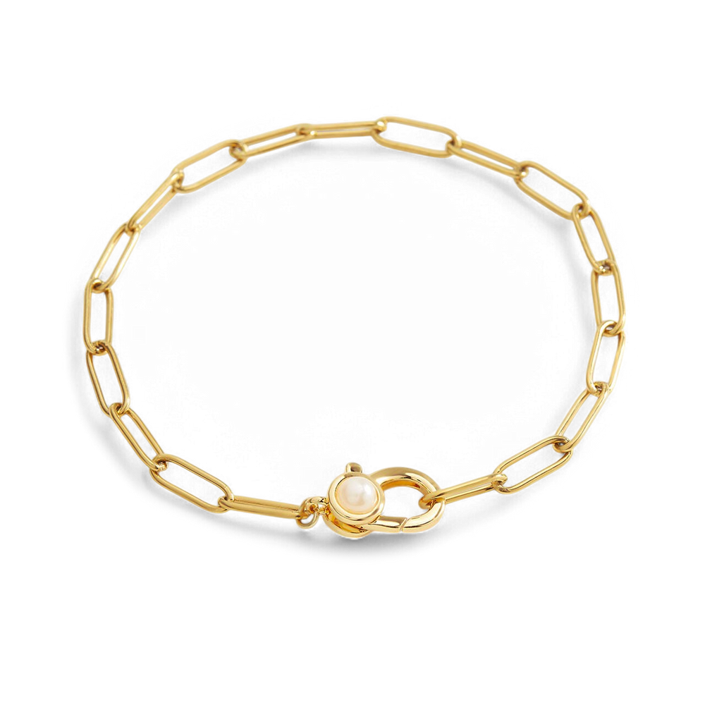 Paperclip Bracelet with Pearl Accent