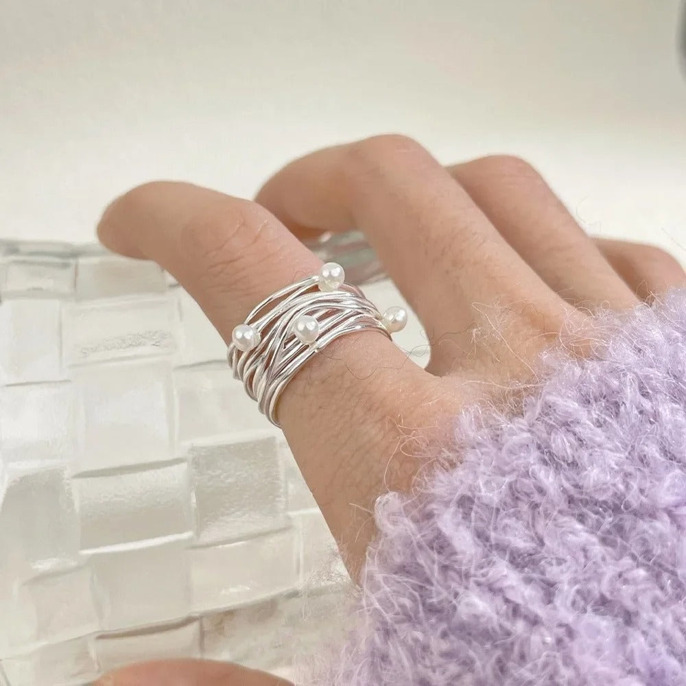 Zina tvinnet ring i 925 sterlingsølv med bittesmå perler – bilde 3