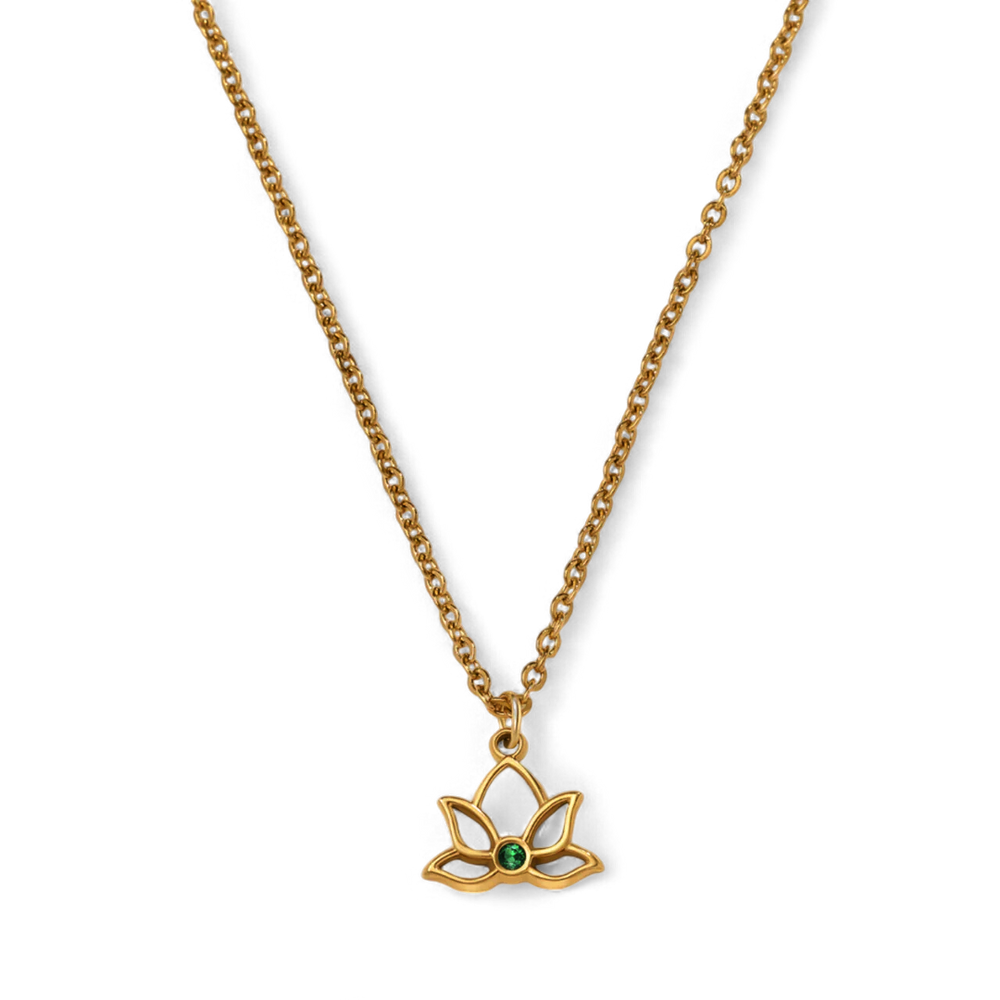 Mini Lotus Birthstone Pendant Necklace
