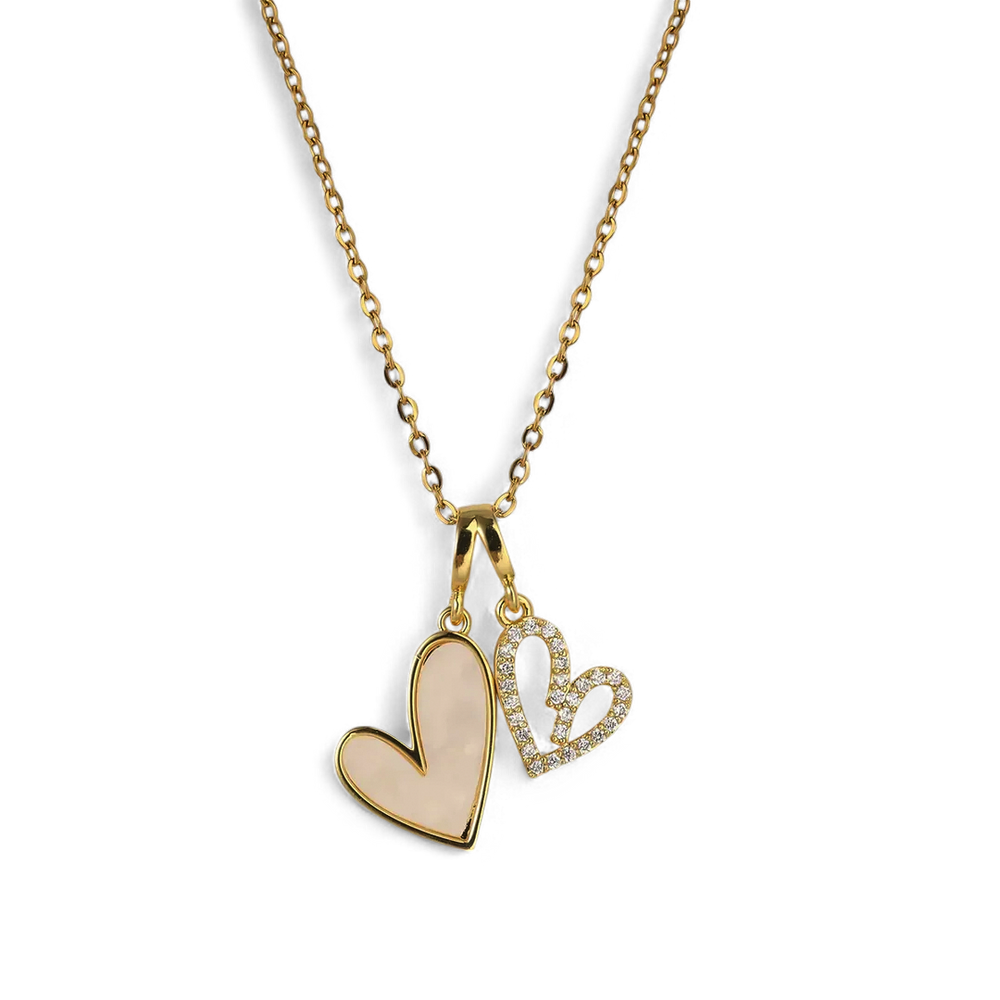 Mother of Pearl & Pave Hearts Necklace