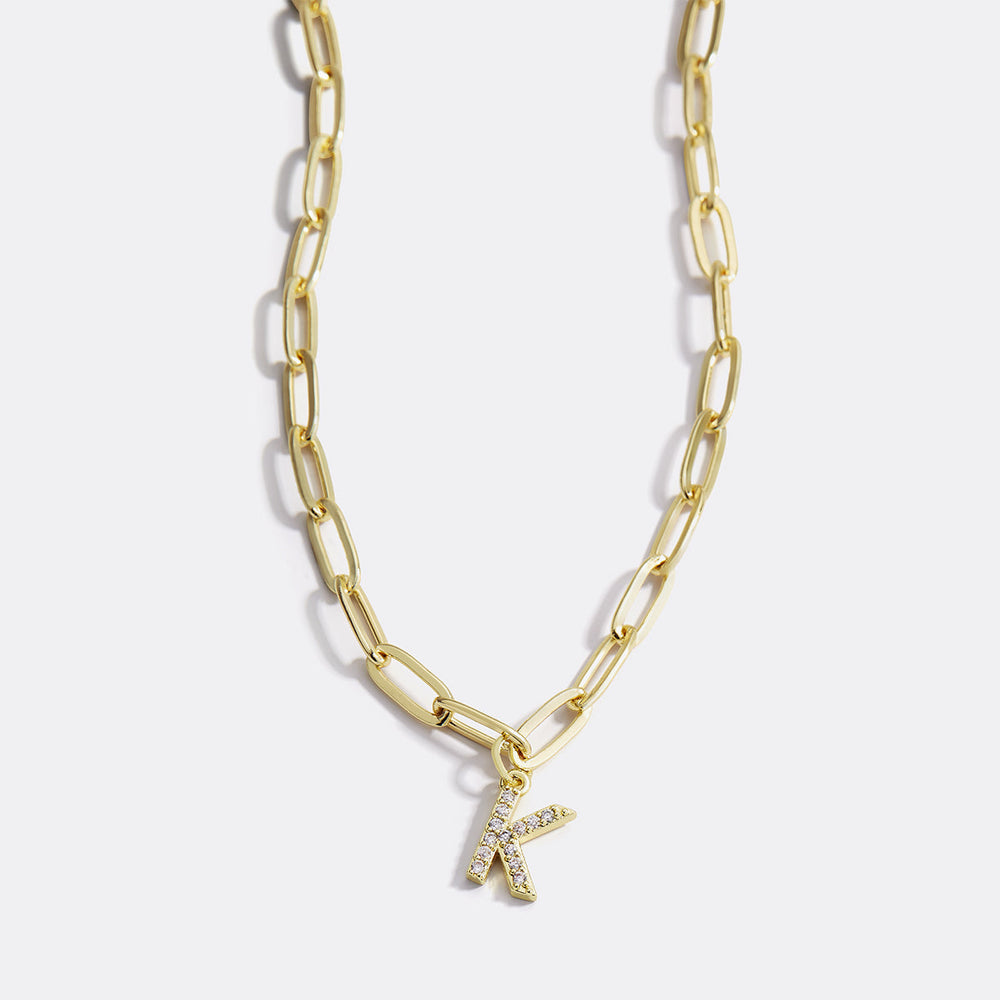Paperclip Pave Initial Necklace