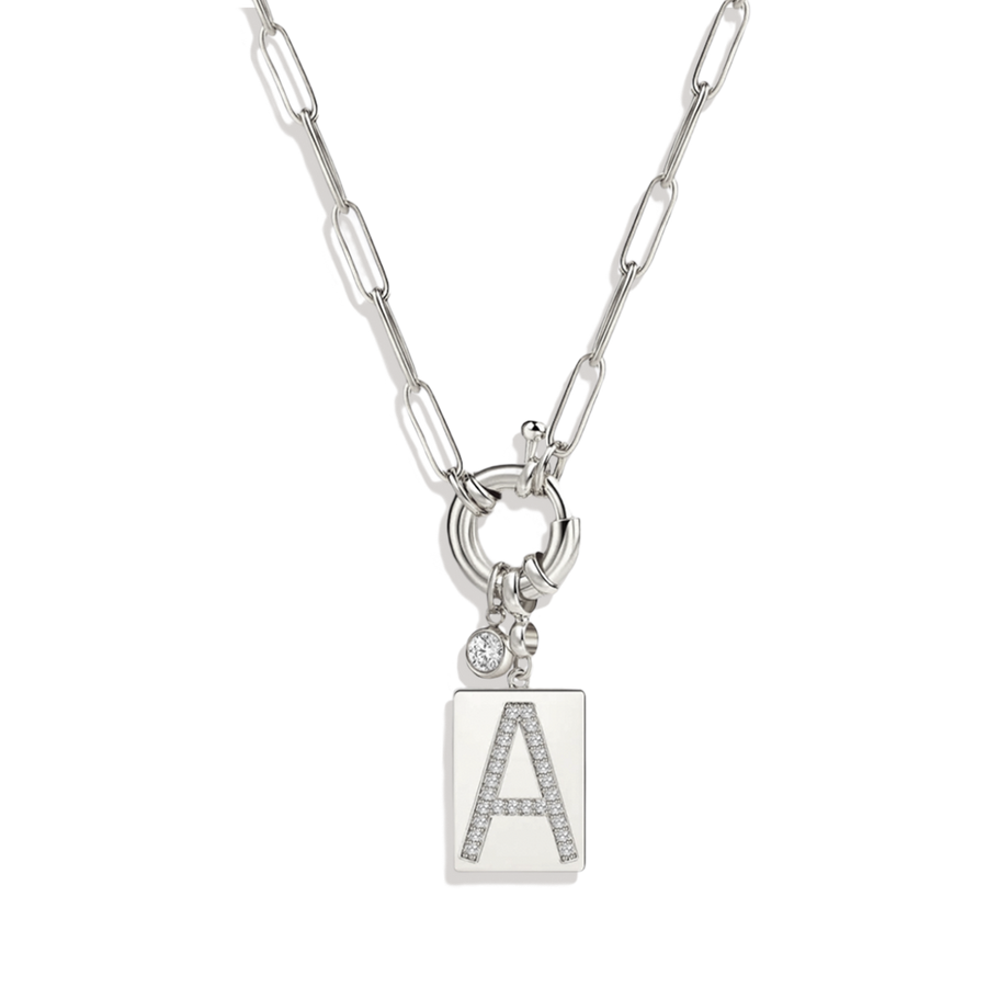 Halsband med pavéinitial och gemkedja