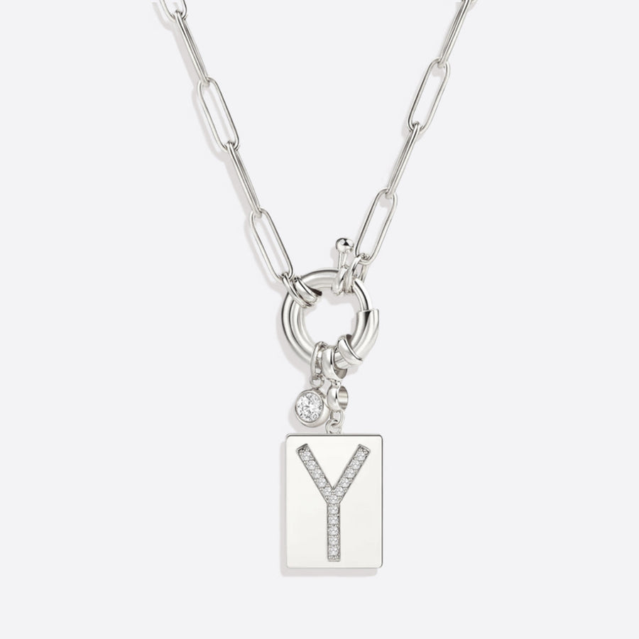 Halsband med pavéinitial och gemkedja