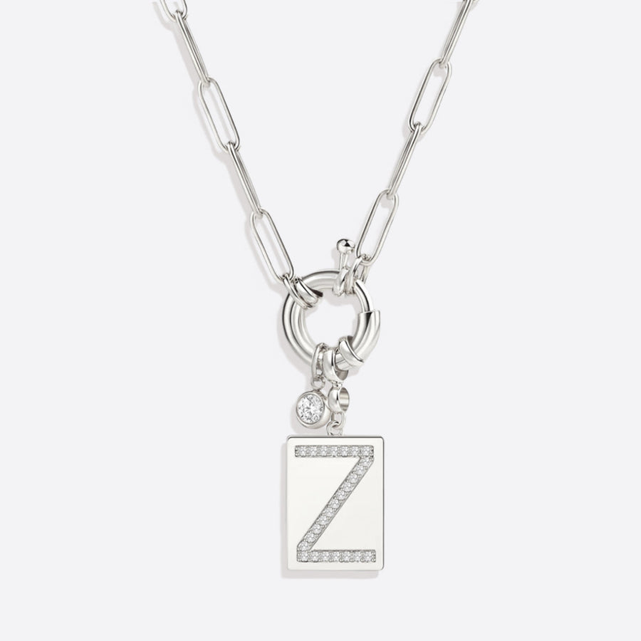 Halsband med pavéinitial och gemkedja