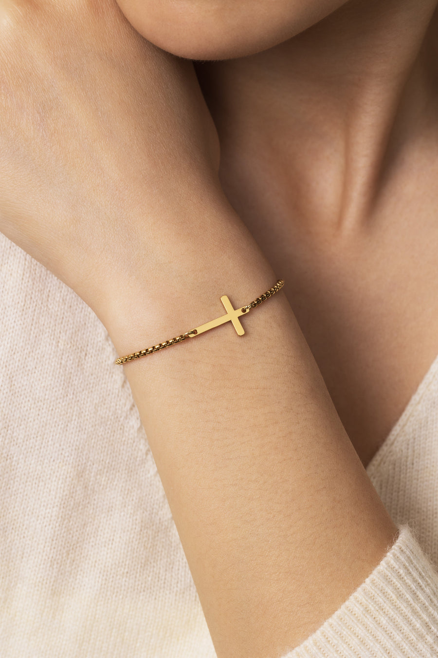 Tynt justerbart armbånd med liggende kors – bilde 5