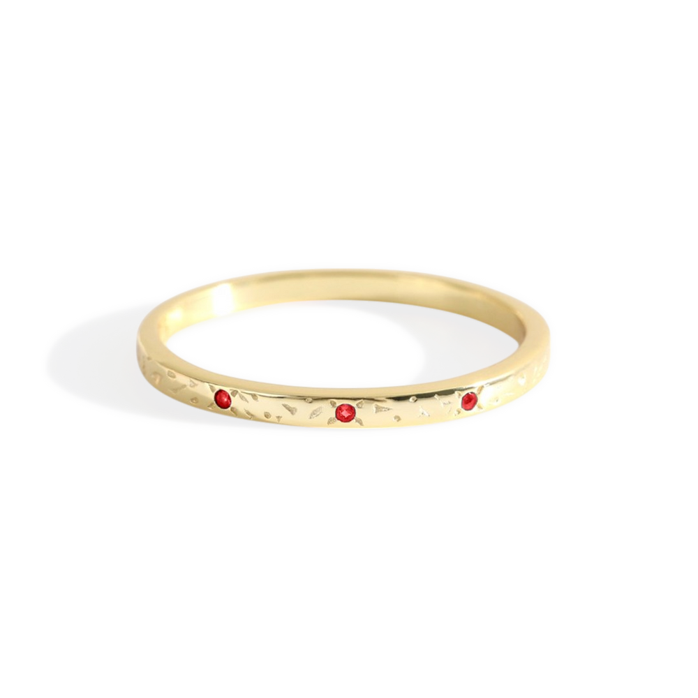 Narrow Textured Gold Birthstone Band