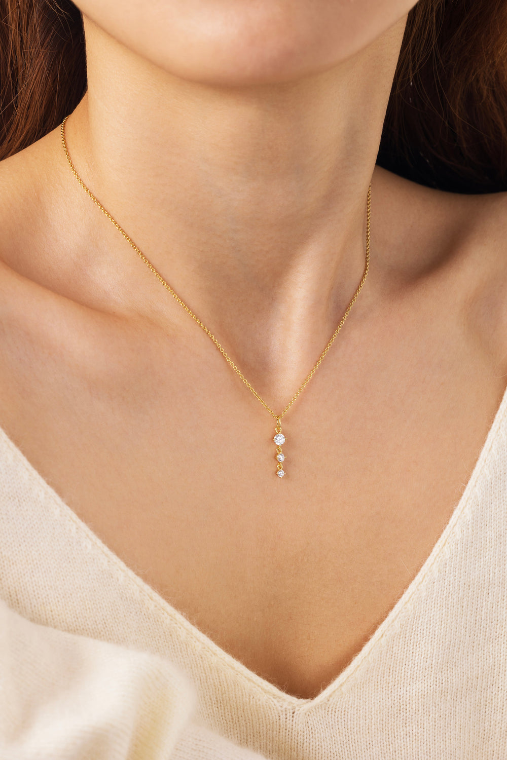 Three Stone Drop Pendant Necklace