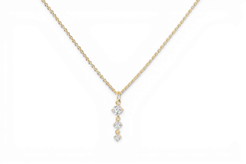 Three Stone Drop Pendant Necklace