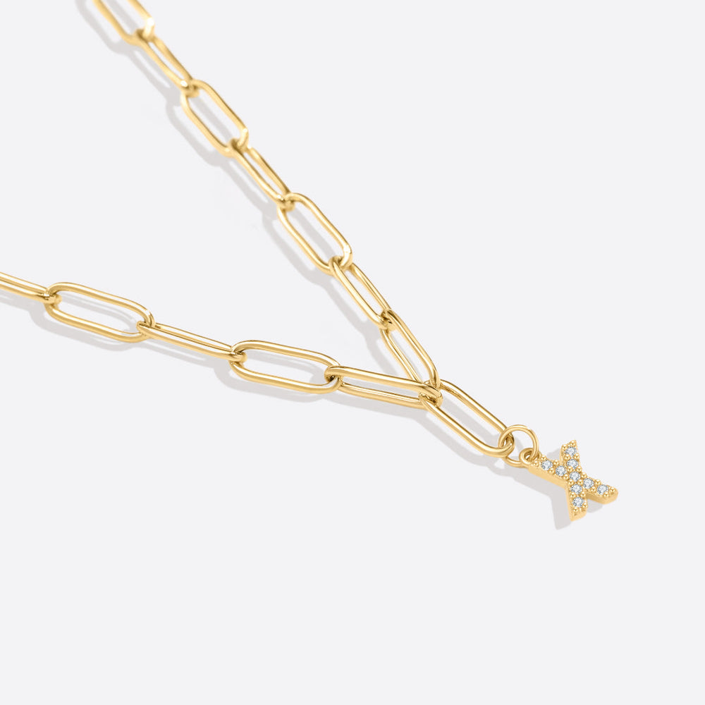 Paperclip-halskjede med pavé initial