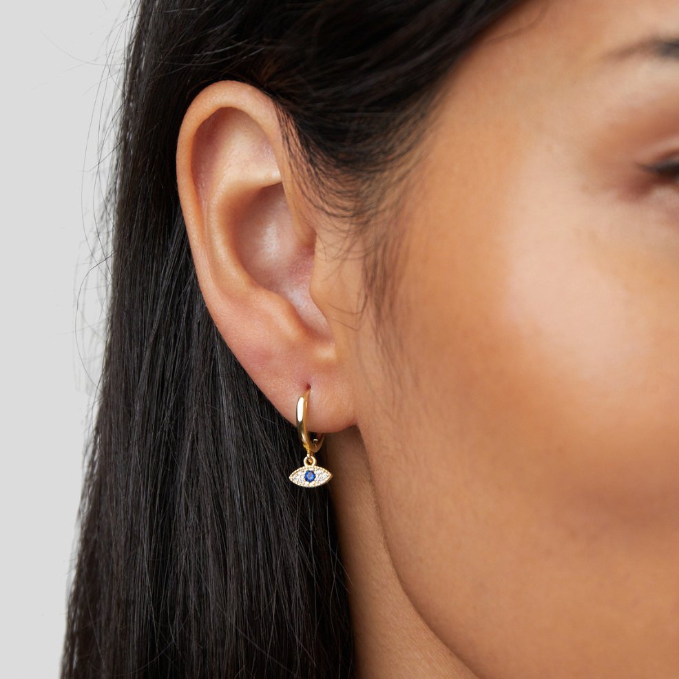 Gullfargede dråpeøredobber med blått ondt øye – bilde 2