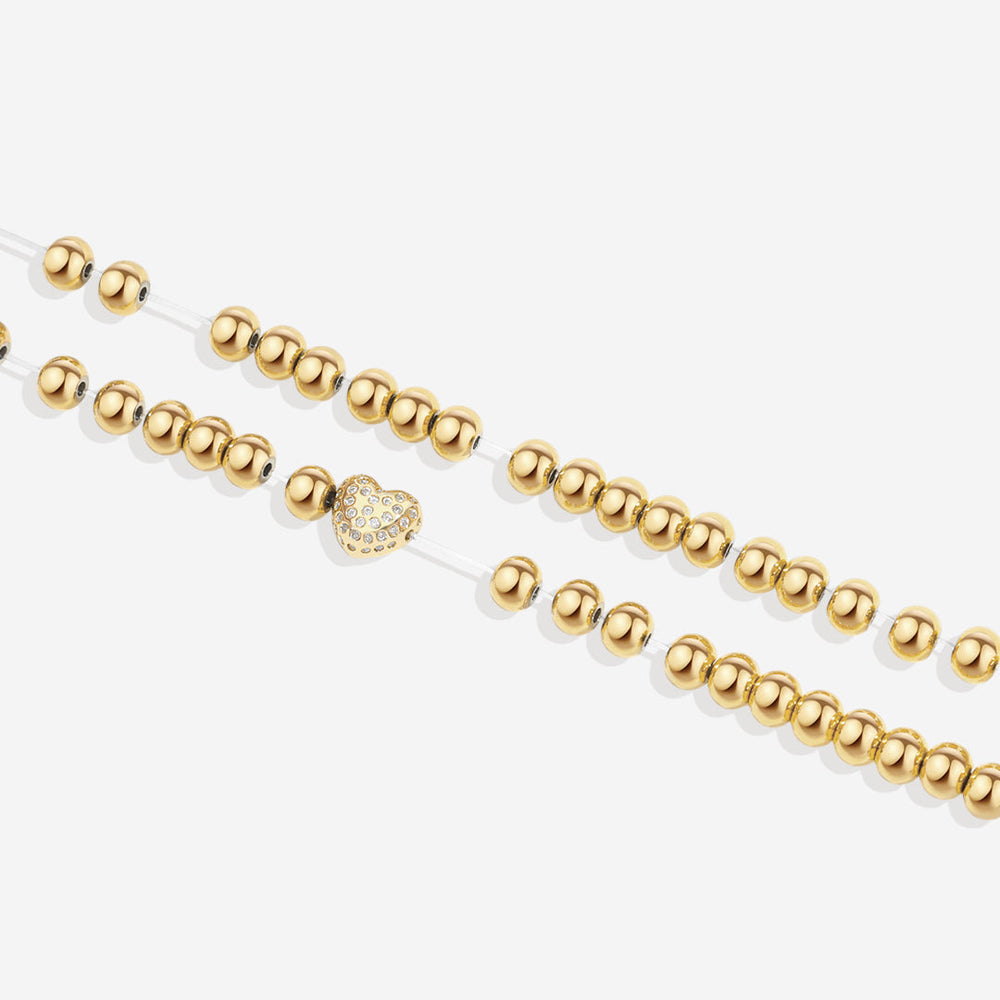Armbånd med gullperler og pavé-hjerte – bilde 4