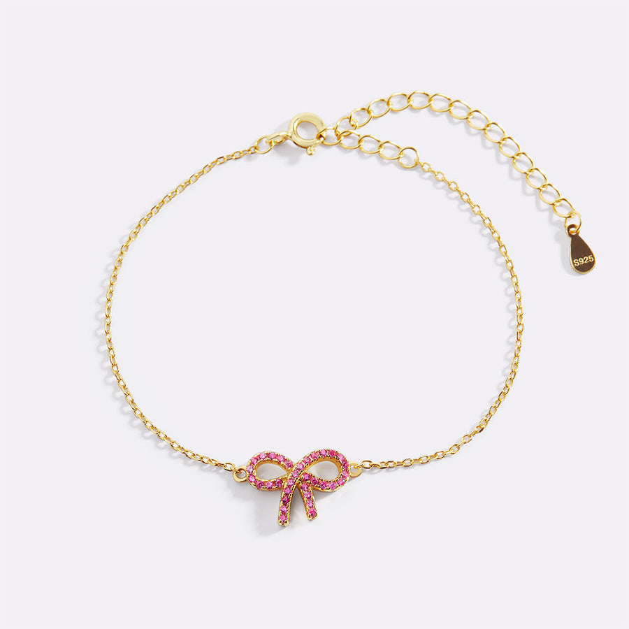 Armbånd med rosa pavé-sløyfe i forgylt 925 sølv – bilde 5