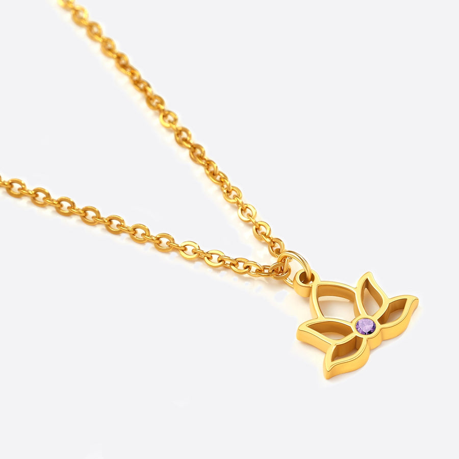 Mini Lotus halskjede med månedsstein-anheng