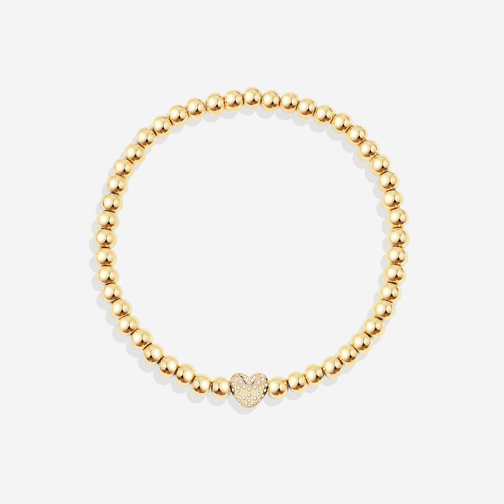 Mint & Lily Bracelet à Perles Dorées avec Cœur Pavé
