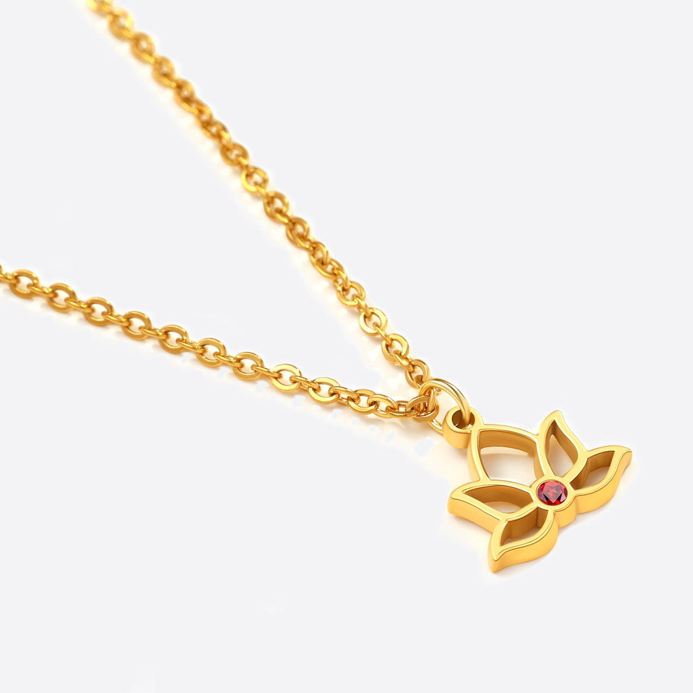 Mini Lotus halskjede med månedsstein-anheng