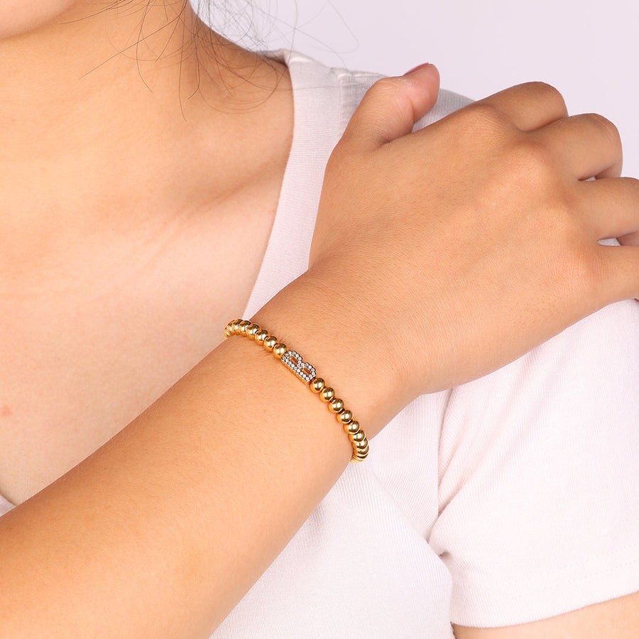 Mint & Lily Bracelet à Perles avec Initiale Diamant Élastique