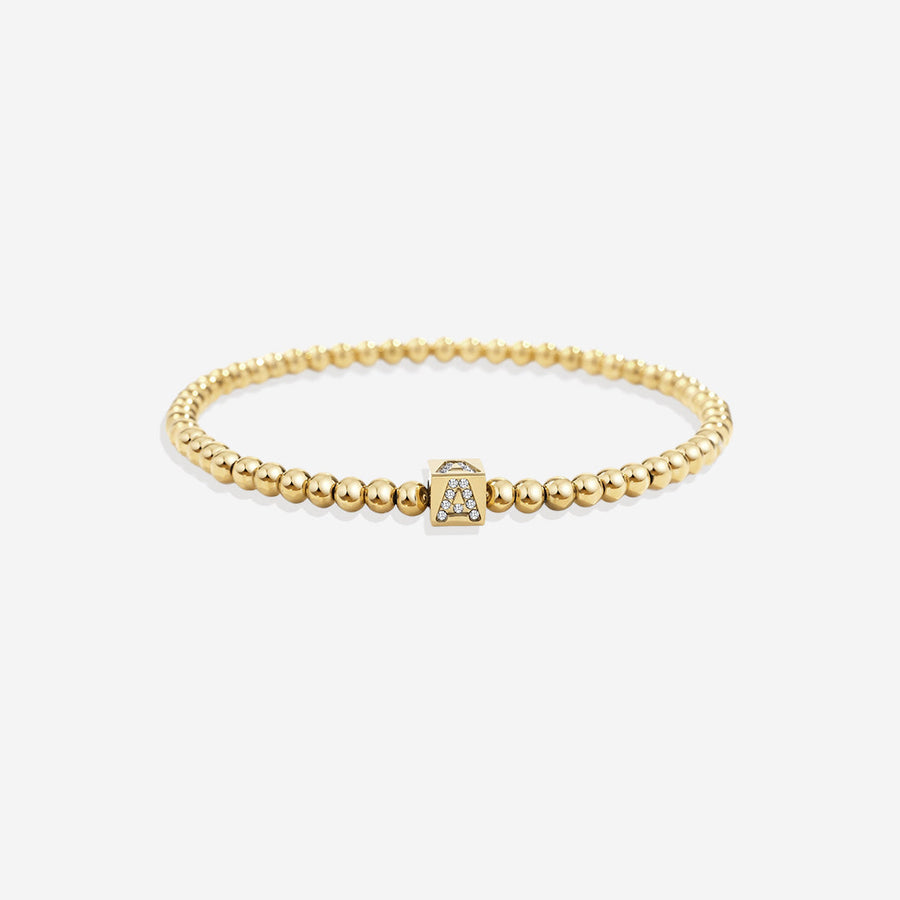 Mint & Lily Bracelet à Perles Dorées avec Initiale en Bloc