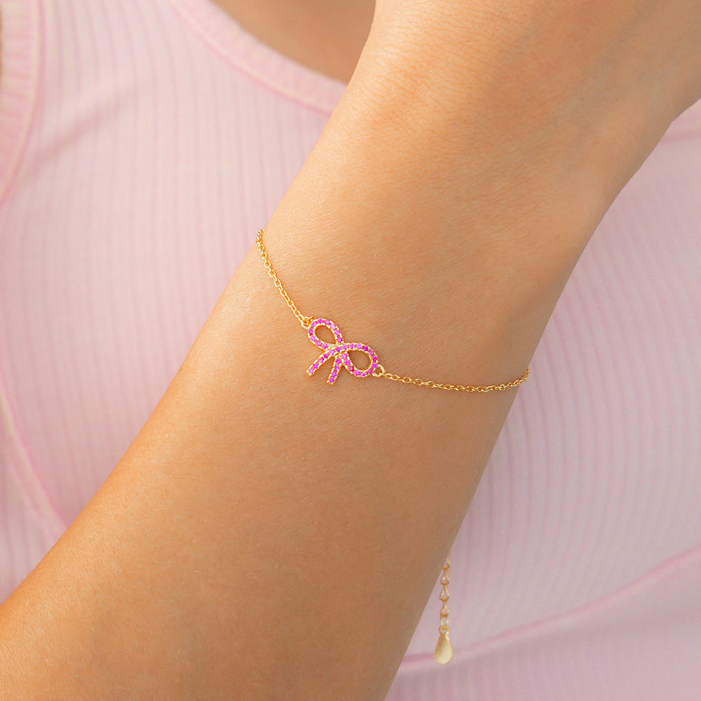 Armbånd med rosa pavé-sløyfe i forgylt 925 sølv – bilde 4
