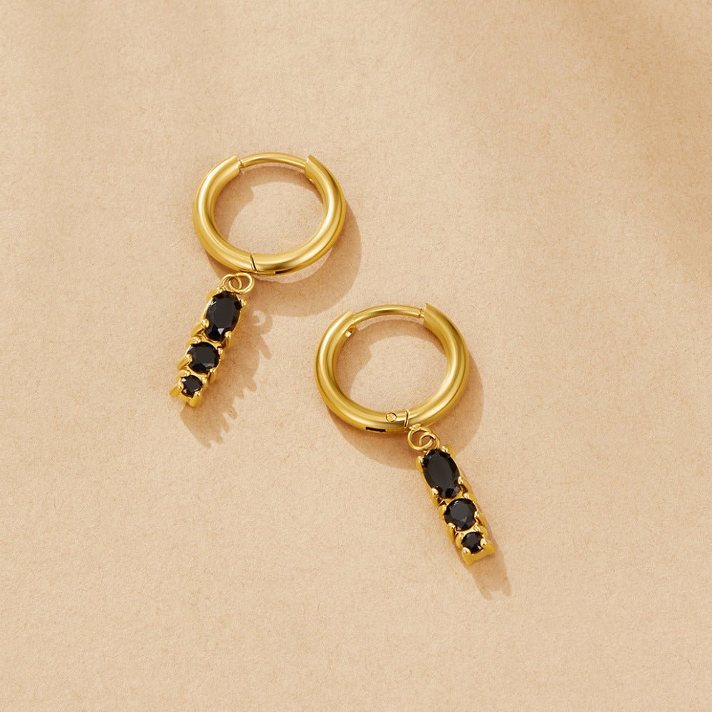 Obsidienne gullfargede hoops med heng i rustfritt stål – bilde 3