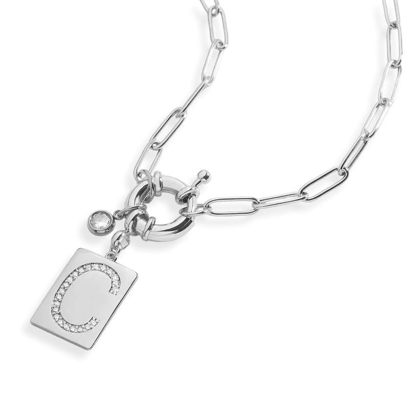 Halsband med pavéinitial och gemkedja