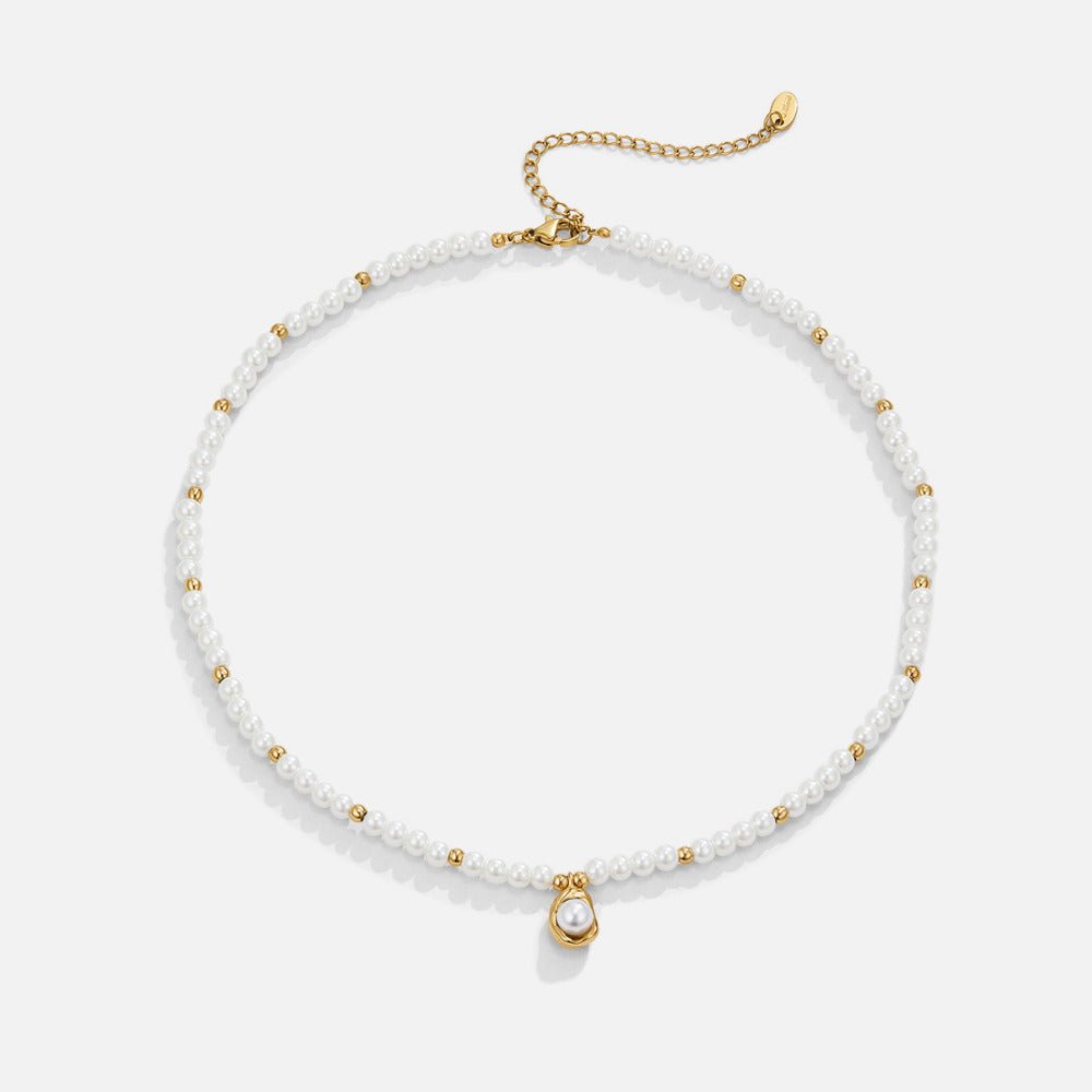 Gullfarget halskjede i vintagestil med perle – bilde 4