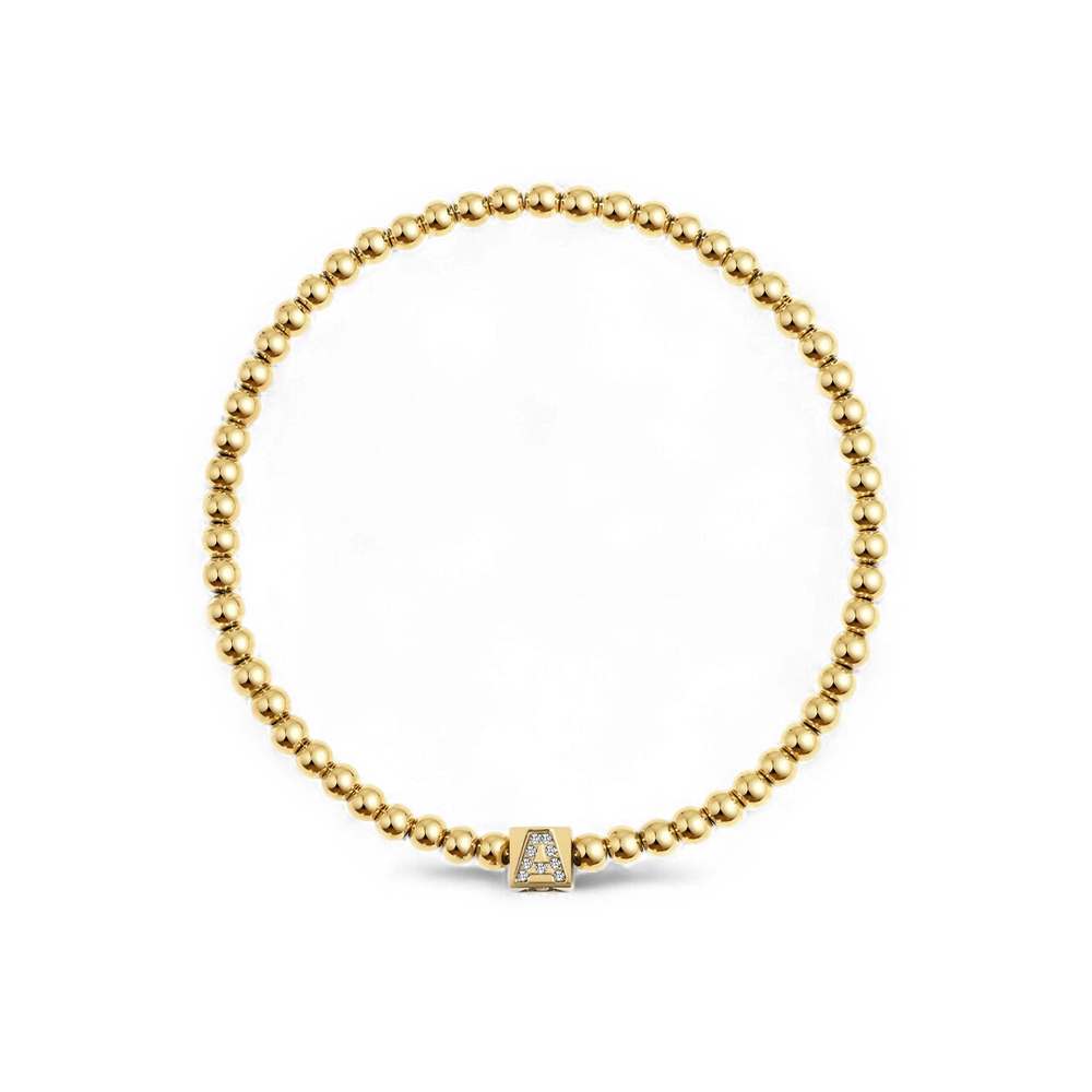 Mint & Lily Bracelet à Perles Dorées avec Initiale en Bloc
