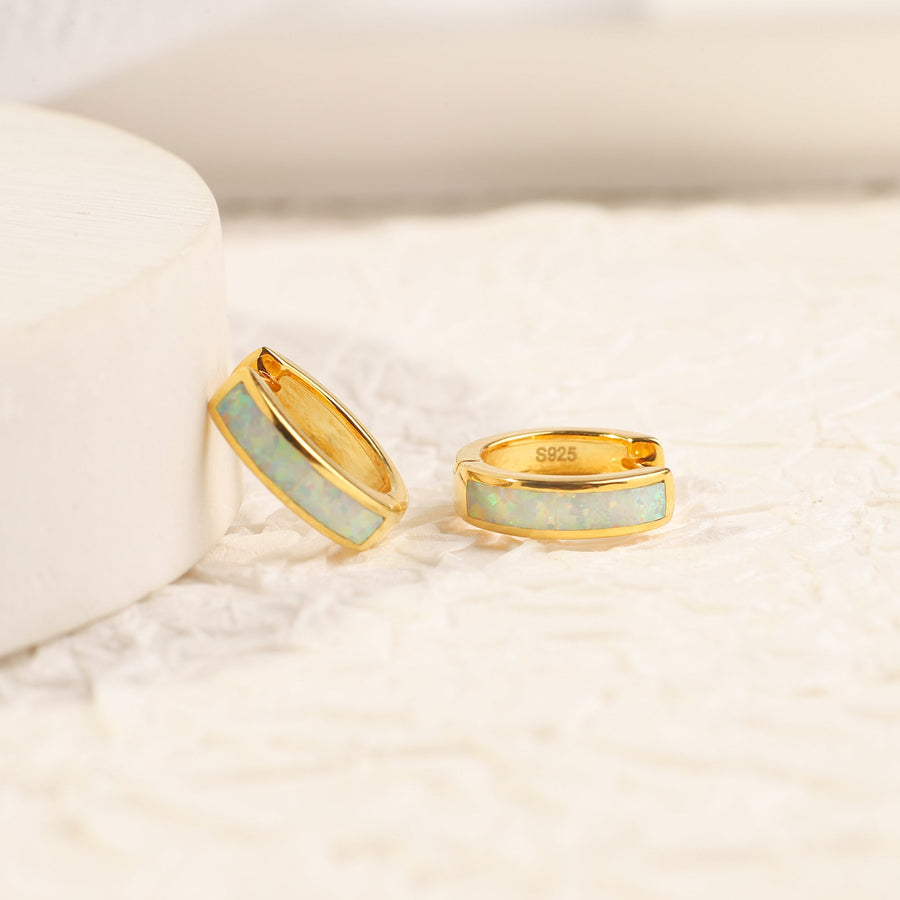 Opal Inlay Huggie Hoop Earrings