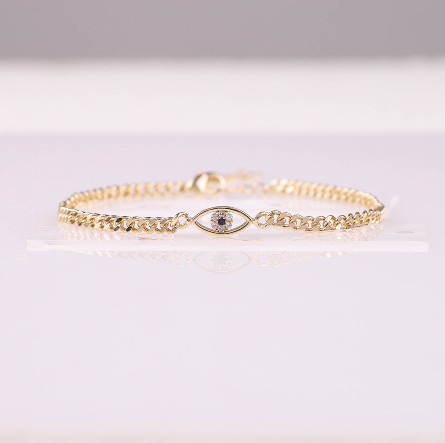 Dainty Cuban Link Chain Evil Eye Bracelet