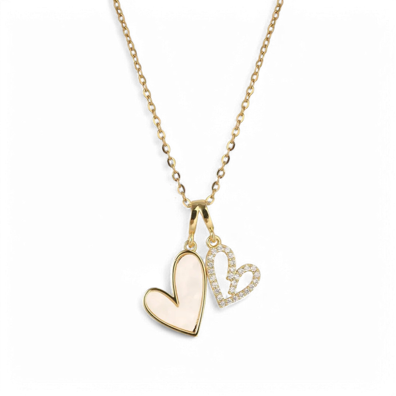 Collier cœurs nacre et pavé