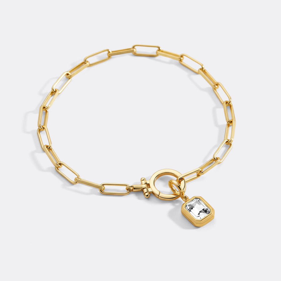 Paperclip-kjedearmbånd med baguette-charm i månedsstein – bilde 7