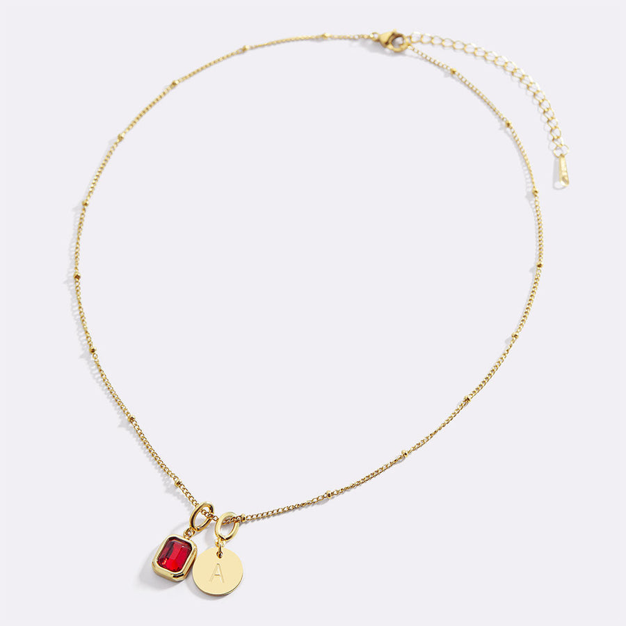 Baguette Birthstone & Initial Necklace