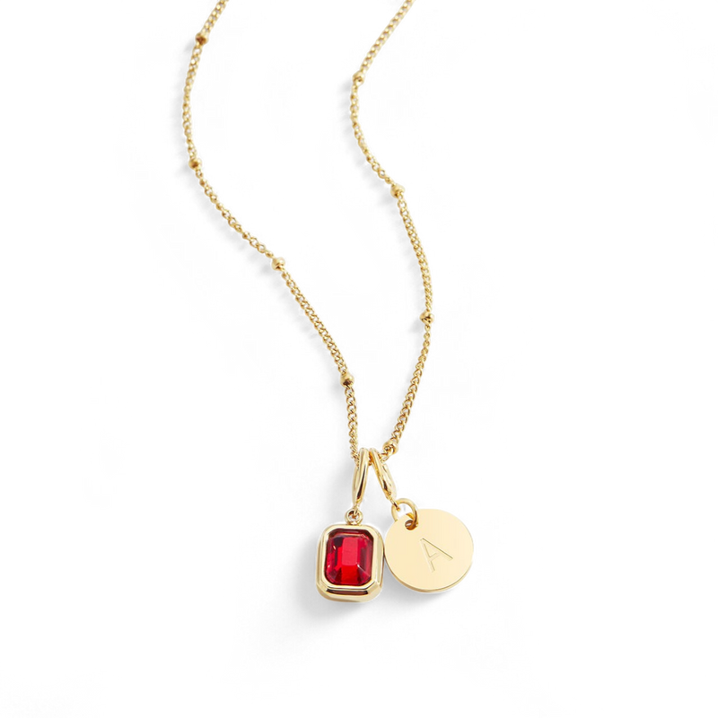 Collier initiale et pierre de naissance baguette