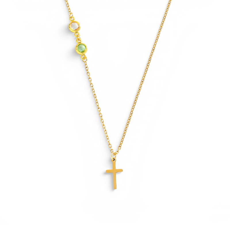 Collier croix à pierre de naissance