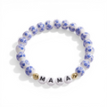 Bracelet à perles fleuri porcelaine bleue — maman et grand-maman