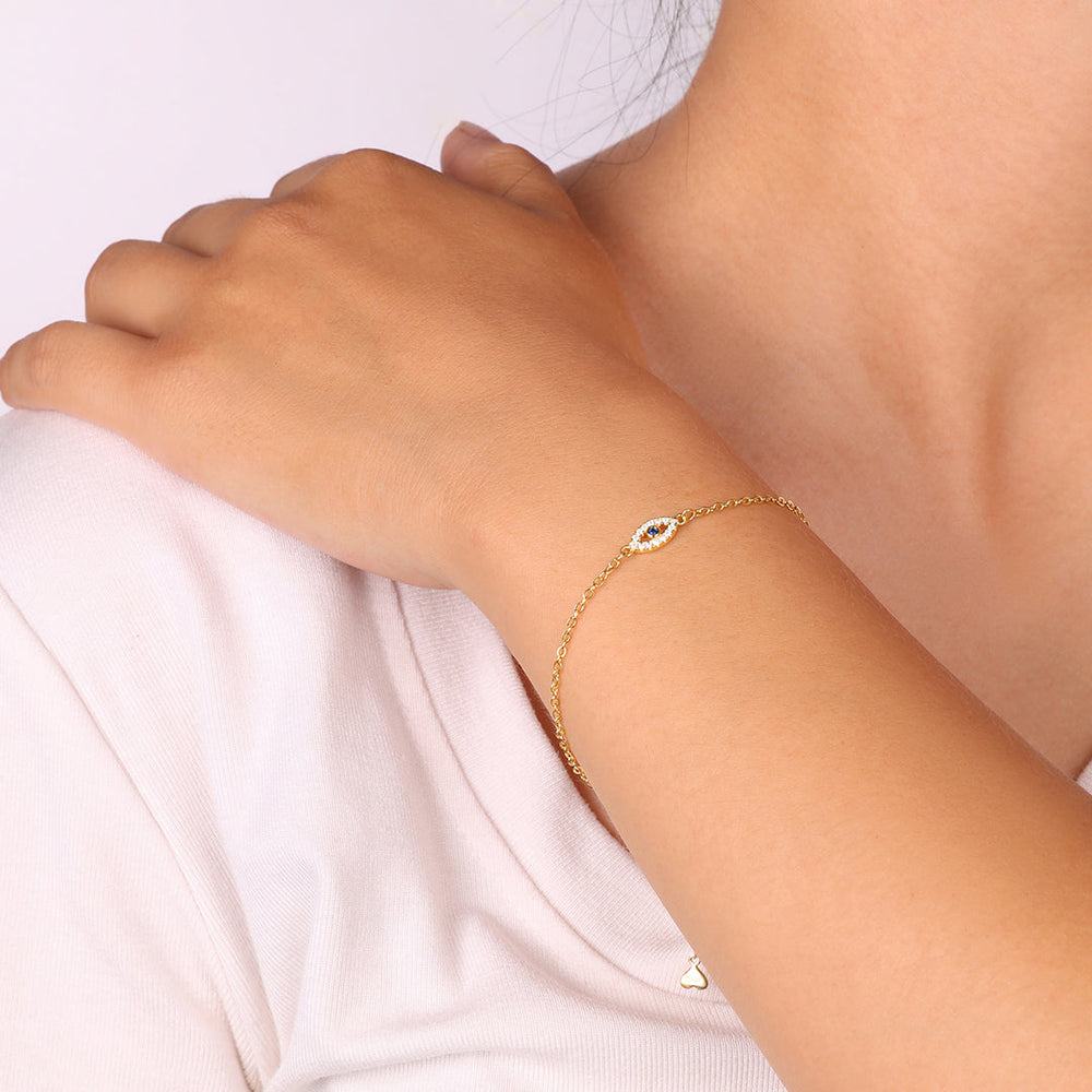 Tynt 18K rosegullbelagt armbånd med det onde øyet – bilde 4
