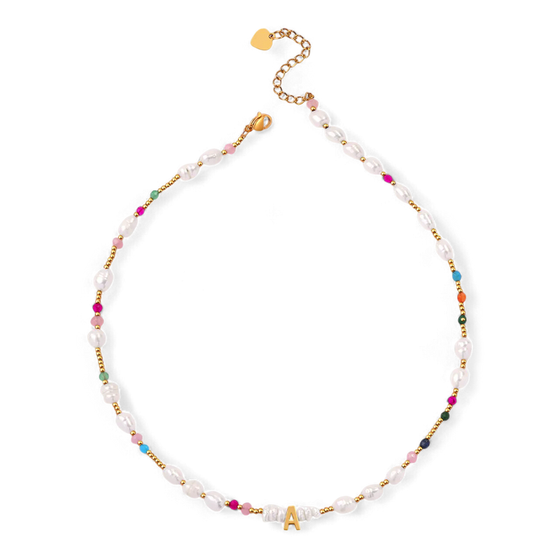 Collier initiale perle et pierre fine