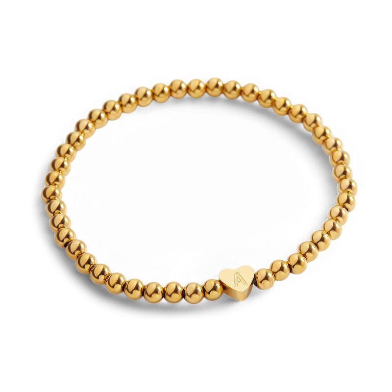 Bracelet perles dorées à cœur initiale